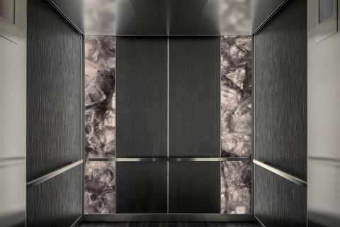 Elevator Interior in ViviSpectra Zoom glass with Dusky Amethyst interlayer